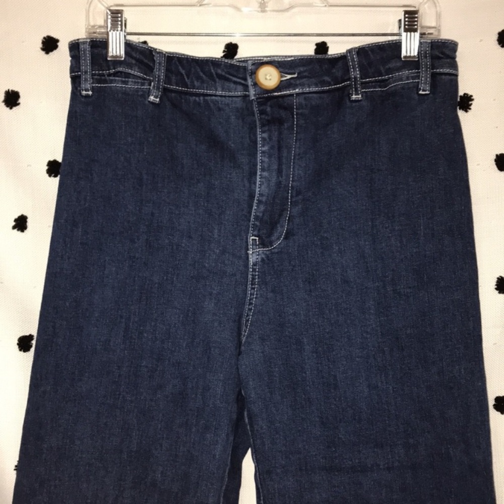 New Anthropologie Pilcro Ultra High Rise Wide Leg Cropped Raw Hem Dark Jeans 29 - Picture 6 of 12